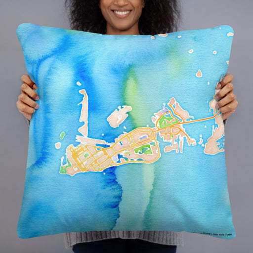 Person holding 22x22 Custom Key West Florida Map Throw Pillow in Watercolor