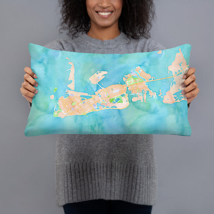 Person holding 20x12 Custom Key West Florida Map Throw Pillow in Watercolor