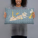 Person holding 20x12 Custom Key West Florida Map Throw Pillow in Woodblock