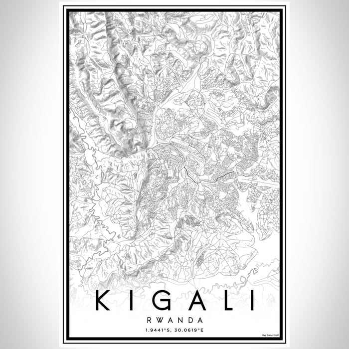Kigali Rwanda Map Print Portrait Orientation in Classic Style With Shaded Background