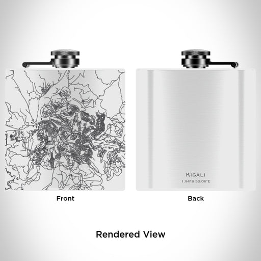Rendered View of Kigali Rwanda Map Engraving on 6oz Stainless Steel Flask in White