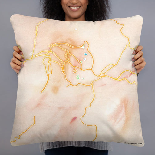 Person holding 22x22 Custom Kigali Rwanda Map Throw Pillow in Watercolor