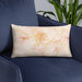 Custom Kigali Rwanda Map Throw Pillow in Watercolor on Blue Colored Chair