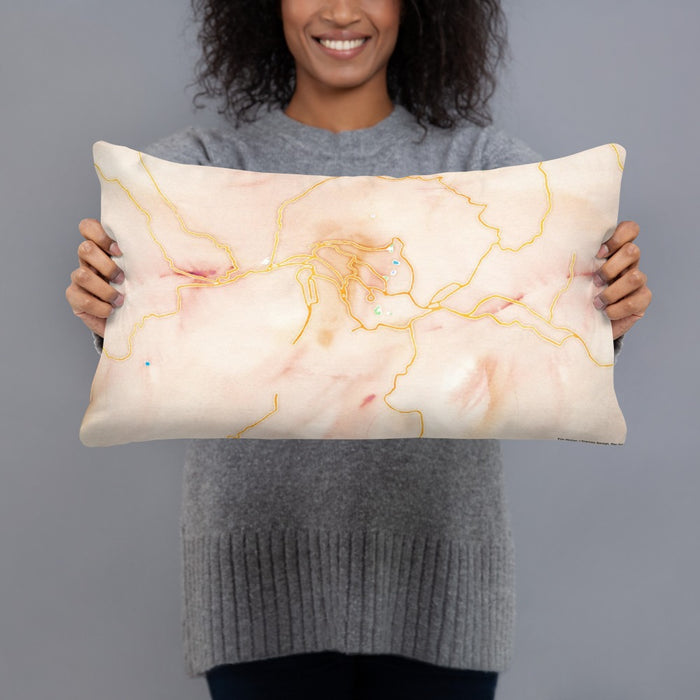 Person holding 20x12 Custom Kigali Rwanda Map Throw Pillow in Watercolor