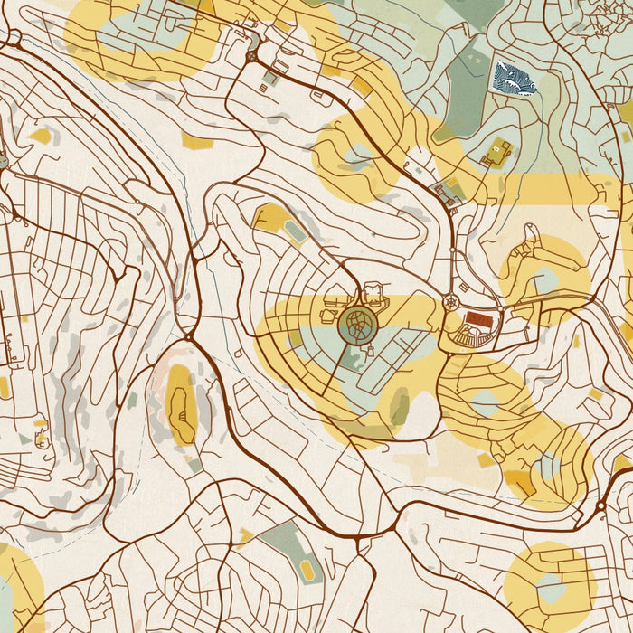 Kigali Rwanda Map Print in Woodblock Style Zoomed In Close Up Showing Details