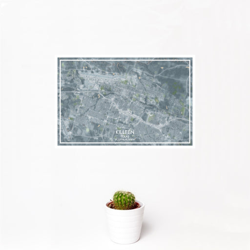 12x18 Killeen Texas Map Print Landscape Orientation in Afternoon Style With Small Cactus Plant in White Planter