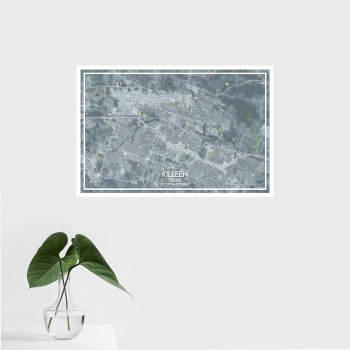 16x24 Killeen Texas Map Print Landscape Orientation in Afternoon Style With Tropical Plant Leaves in Water