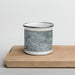 Front View Custom Killeen Texas Map Enamel Mug in Afternoon on Cutting Board