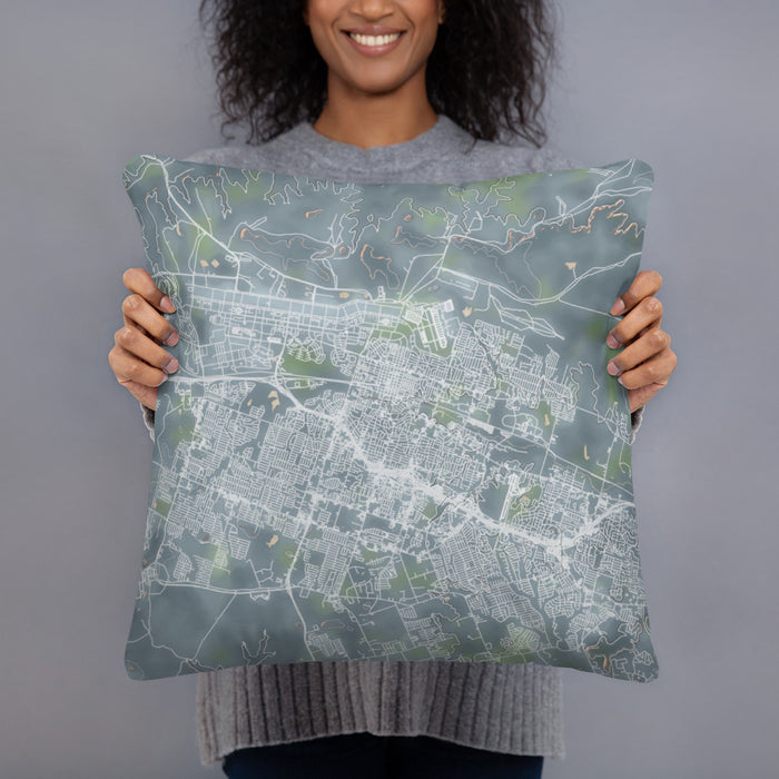 Person holding 18x18 Custom Killeen Texas Map Throw Pillow in Afternoon