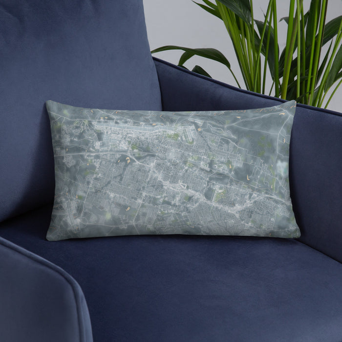 Custom Killeen Texas Map Throw Pillow in Afternoon on Blue Colored Chair
