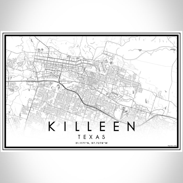 Killeen Texas Map Print Landscape Orientation in Classic Style With Shaded Background