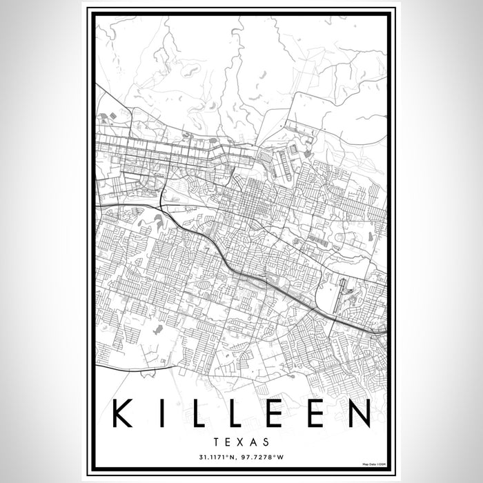Killeen Texas Map Print Portrait Orientation in Classic Style With Shaded Background