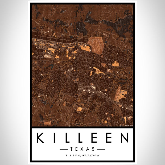 Killeen Texas Map Print Portrait Orientation in Ember Style With Shaded Background