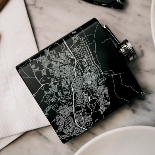 Killeen Texas Custom Engraved City Map Inscription Coordinates on 6oz Stainless Steel Flask in Black
