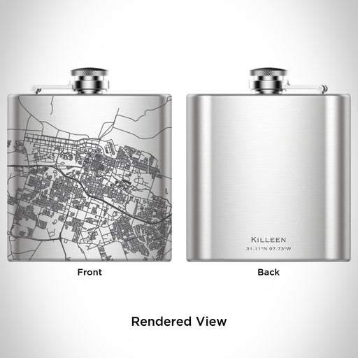 Rendered View of Killeen Texas Map Engraving on 6oz Stainless Steel Flask