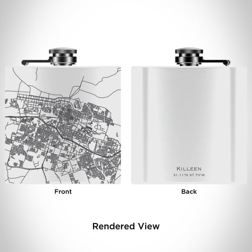 Rendered View of Killeen Texas Map Engraving on 6oz Stainless Steel Flask in White
