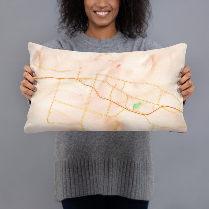 Person holding 20x12 Custom Killeen Texas Map Throw Pillow in Watercolor