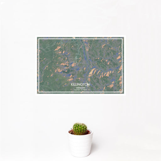 12x18 Killington Vermont Map Print Landscape Orientation in Afternoon Style With Small Cactus Plant in White Planter