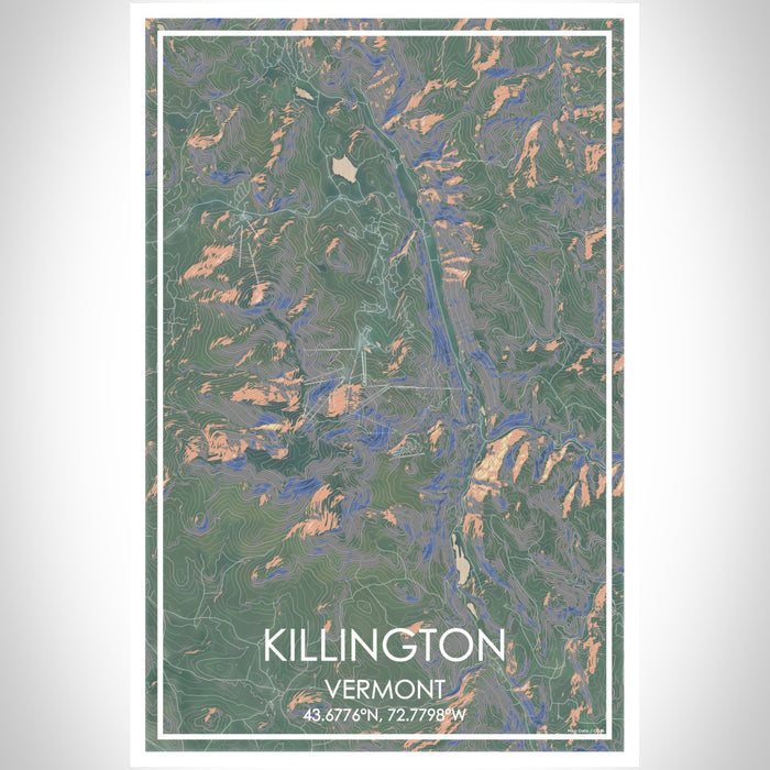 Killington Vermont Map Print Portrait Orientation in Afternoon Style With Shaded Background