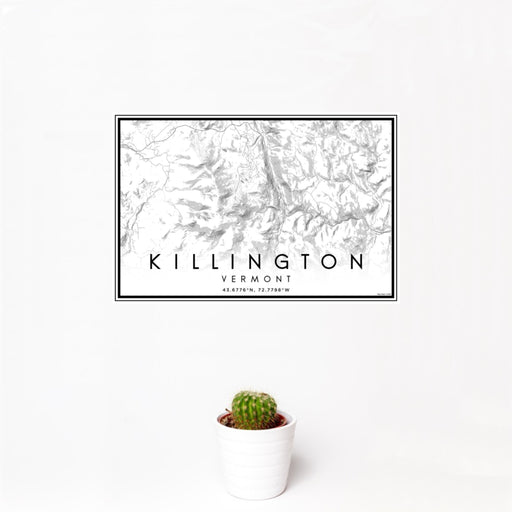12x18 Killington Vermont Map Print Landscape Orientation in Classic Style With Small Cactus Plant in White Planter