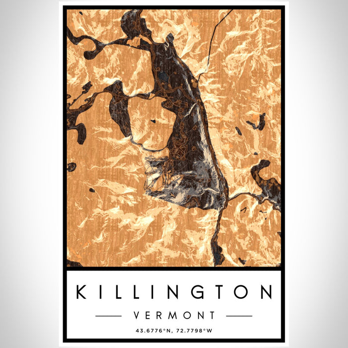 Killington Vermont Map Print Portrait Orientation in Ember Style With Shaded Background