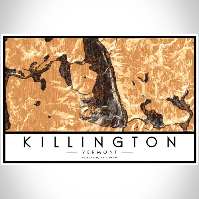 Killington Vermont Map Print Landscape Orientation in Ember Style With Shaded Background