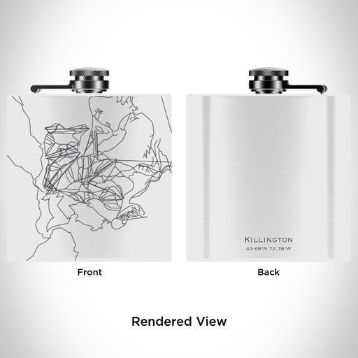 Rendered View of Killington Vermont Map Engraving on 6oz Stainless Steel Flask in White