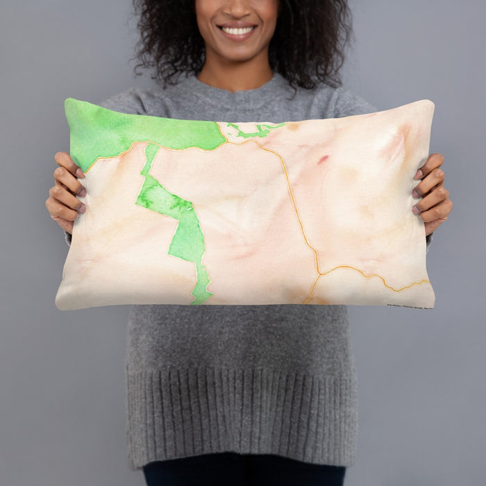 Person holding 20x12 Custom Killington Vermont Map Throw Pillow in Watercolor