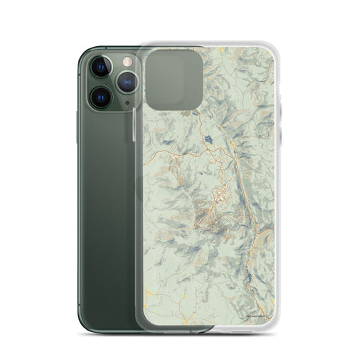 Custom Killington Vermont Map Phone Case in Woodblock on Table with Laptop and Plant