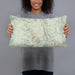 Person holding 20x12 Custom Killington Vermont Map Throw Pillow in Woodblock