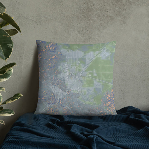 Custom Kingman Arizona Map Throw Pillow in Afternoon on Bedding Against Wall