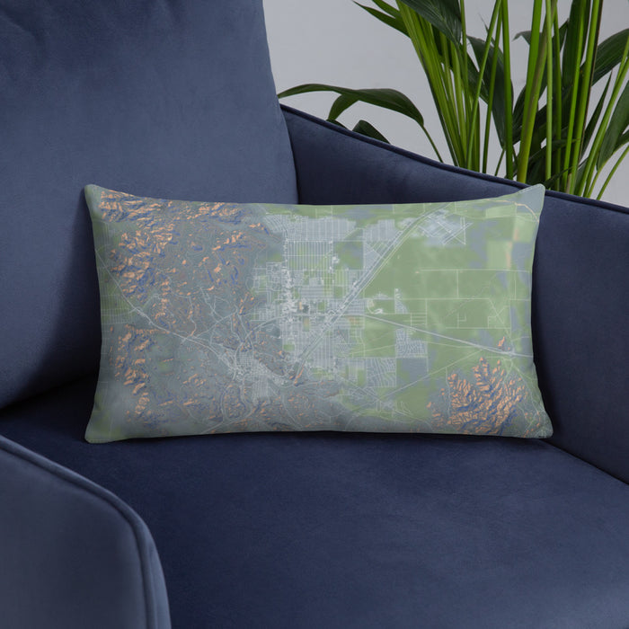 Custom Kingman Arizona Map Throw Pillow in Afternoon on Blue Colored Chair