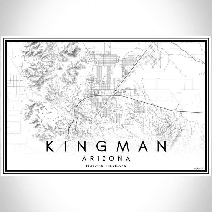 Kingman Arizona Map Print Landscape Orientation in Classic Style With Shaded Background