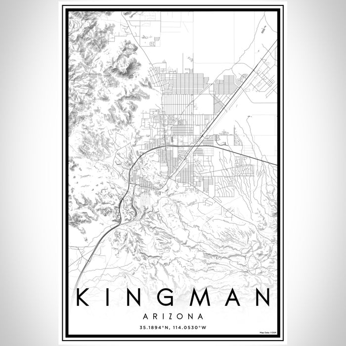Kingman Arizona Map Print Portrait Orientation in Classic Style With Shaded Background