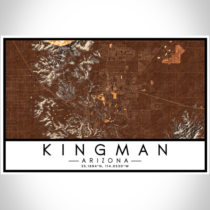 Kingman Arizona Map Print Landscape Orientation in Ember Style With Shaded Background