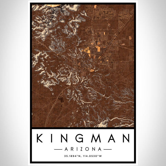 Kingman Arizona Map Print Portrait Orientation in Ember Style With Shaded Background