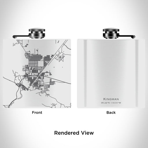 Rendered View of Kingman Arizona Map Engraving on 6oz Stainless Steel Flask in White