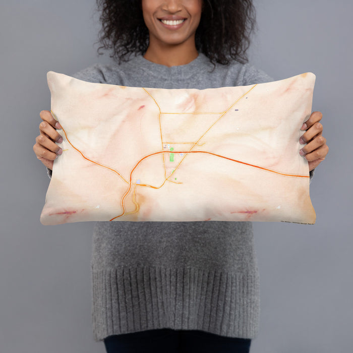 Person holding 20x12 Custom Kingman Arizona Map Throw Pillow in Watercolor