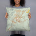 Person holding 18x18 Custom Kingman Arizona Map Throw Pillow in Woodblock