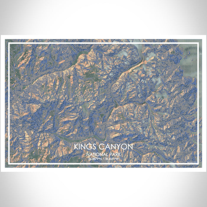 Kings Canyon National Park Map Print Landscape Orientation in Afternoon Style With Shaded Background