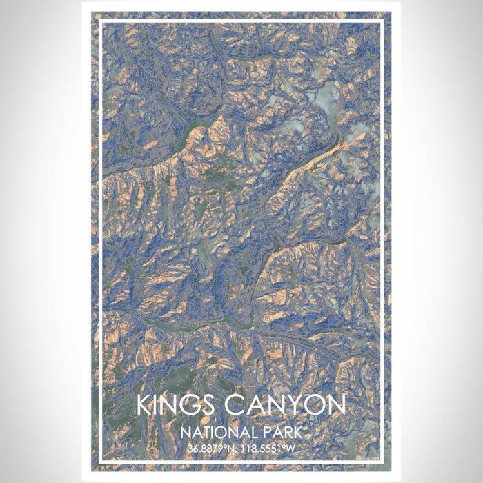 Kings Canyon National Park Map Print Portrait Orientation in Afternoon Style With Shaded Background