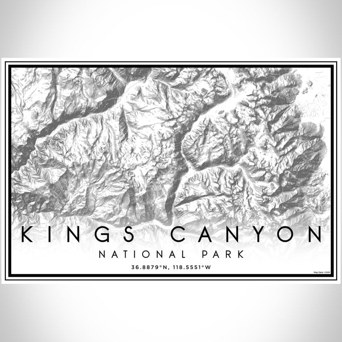 Kings Canyon National Park Map Print Landscape Orientation in Classic Style With Shaded Background