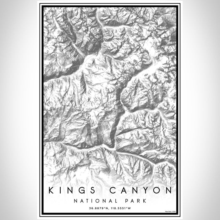 Kings Canyon National Park Map Print Portrait Orientation in Classic Style With Shaded Background