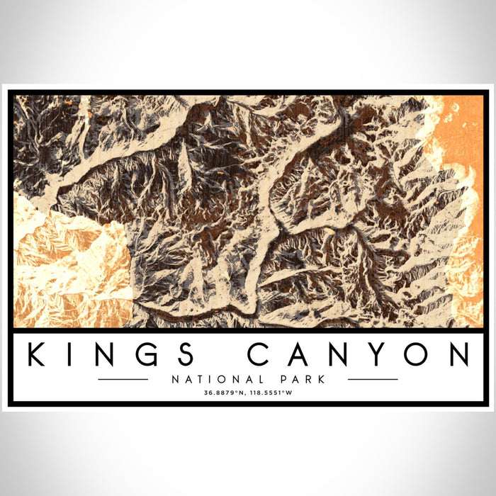 Kings Canyon National Park Map Print Landscape Orientation in Ember Style With Shaded Background