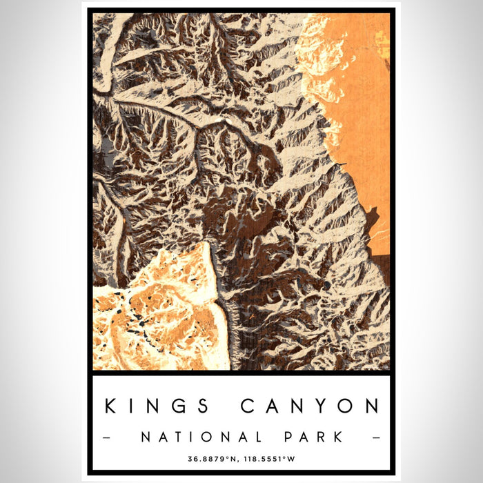 Kings Canyon National Park Map Print Portrait Orientation in Ember Style With Shaded Background