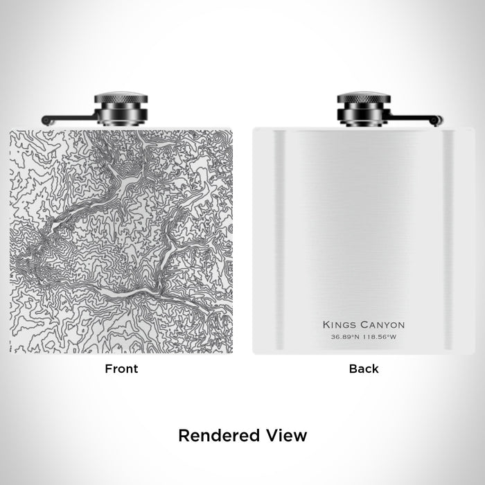 Rendered View of Kings Canyon National Park Map Engraving on 6oz Stainless Steel Flask in White