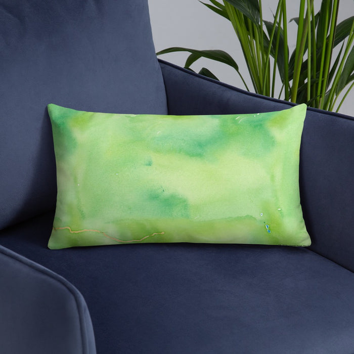 Custom Kings Canyon National Park Map Throw Pillow in Watercolor on Blue Colored Chair