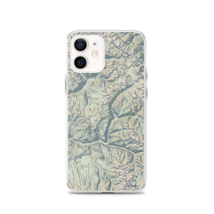 Custom Kings Canyon National Park Map iPhone 12 Phone Case in Woodblock