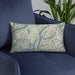 Custom Kings Canyon National Park Map Throw Pillow in Woodblock on Blue Colored Chair