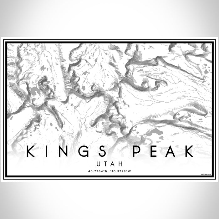 Kings Peak Utah Map Print Landscape Orientation in Classic Style With Shaded Background